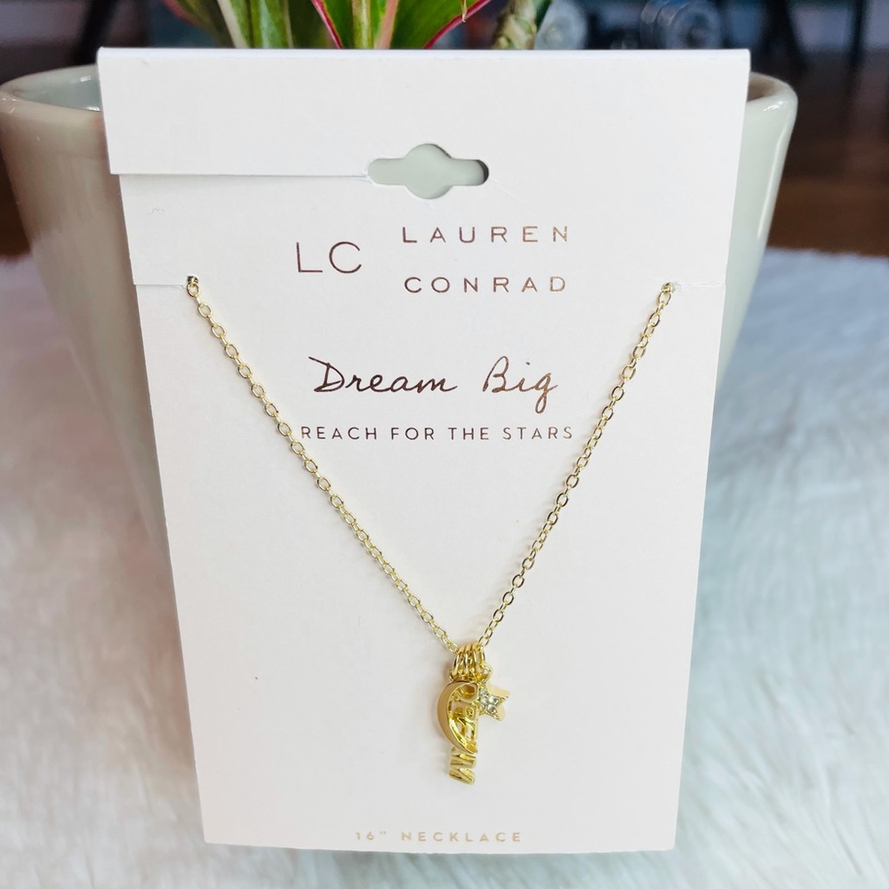 NWT LC Lauren Conrad dream big reach for the stars 16 inch gold necklace